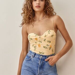 NWT Reformation Liza Top in Lemon Meringue Yellow White Size 0